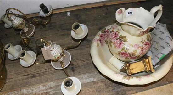 Jug & basin, 2 ceiling lights, etc